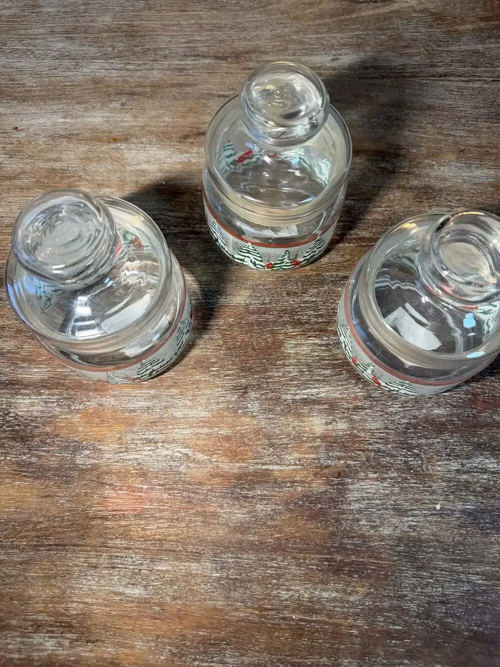 KIG Indonesia Vintage Winter Snow Scene Glass Candy Jars with Lids - Set of 3